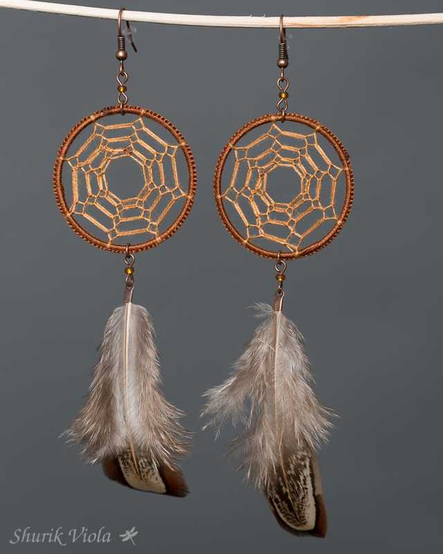 Earrings dreamcatchers "Honey" / Boucles d'oreilles en forme d'attrape rêves "Miel" - Shurik Viola